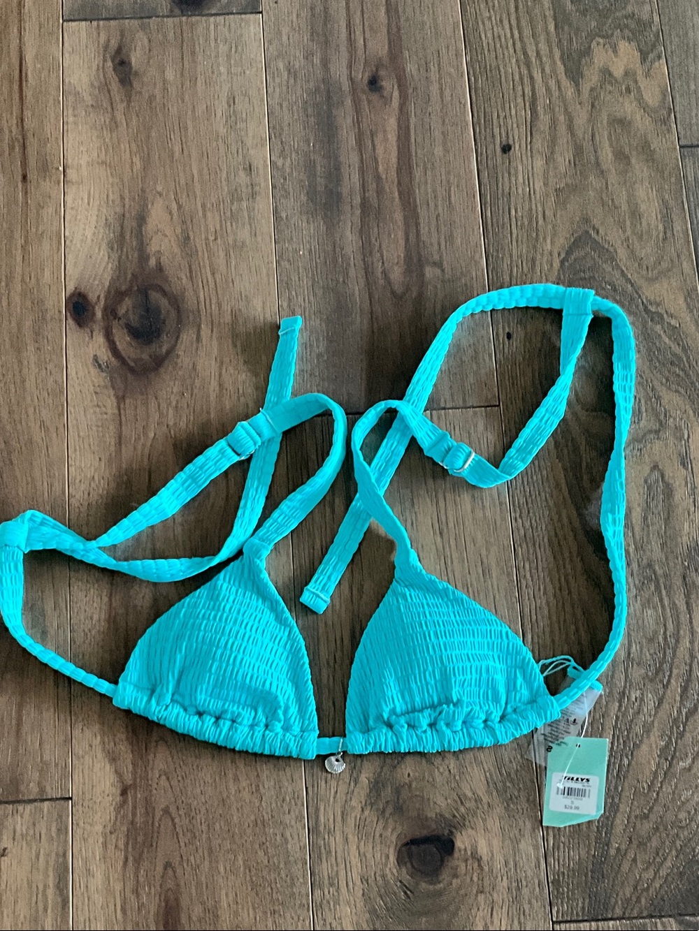 Tilly's Bright Aqua Smocked Triangle Bikini Top